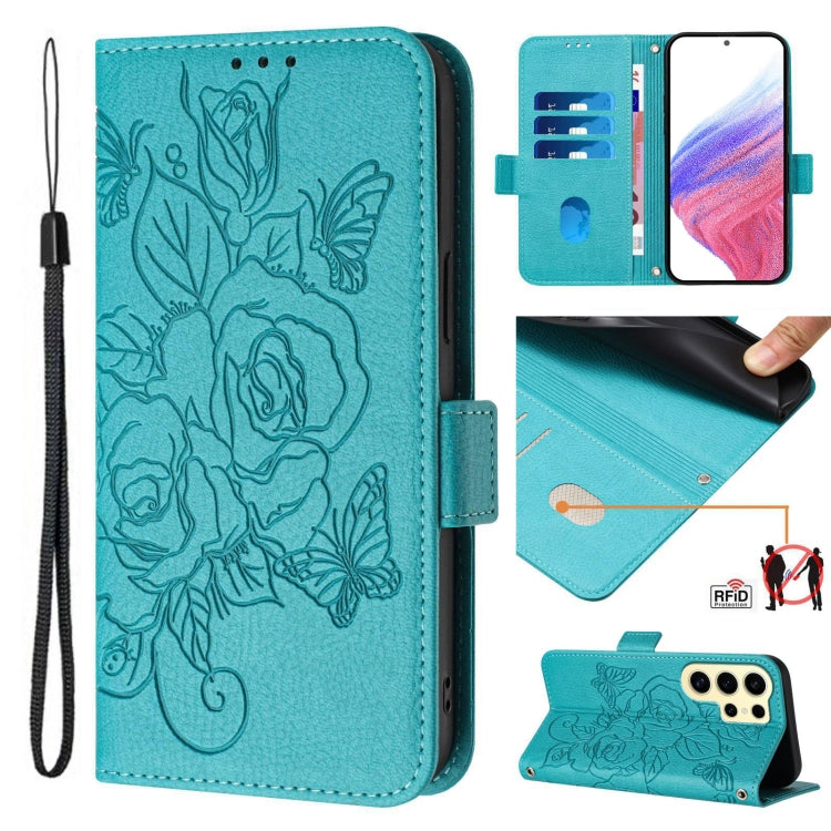 Embossed Rose RFID Anti-theft Leather Phone Case, For Samsung Galaxy S25 Ultra 5G, For Samsung Galaxy S24 FE 5G, For Samsung Galaxy S24 Ultra 5G, For Samsung Galaxy S24+ 5G, For Samsung Galaxy S24 5G, For Samsung Galaxy S23 FE 5G                       ...