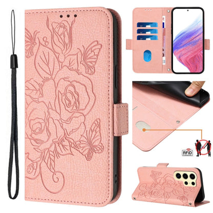 Embossed Rose RFID Anti-theft Leather Phone Case, For Samsung Galaxy S25 Ultra 5G, For Samsung Galaxy S24 FE 5G, For Samsung Galaxy S24 Ultra 5G, For Samsung Galaxy S24+ 5G, For Samsung Galaxy S24 5G, For Samsung Galaxy S23 FE 5G                       ...