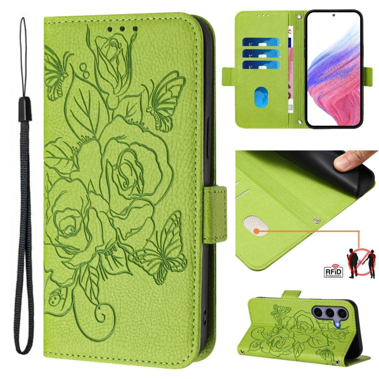 Embossed Rose RFID Anti-theft Leather Phone Case, For Galaxy S26 FE 5G, For Samsung Galaxy S26+ 5G, For Samsung Galaxy S26 Edge 5G, For Samsung Galaxy S26 Ultra 5G, For Samsung Galaxy S26 5G, For Samsung Galaxy S25 Edge 5G, For Samsung Galaxy S25 5G   ...
