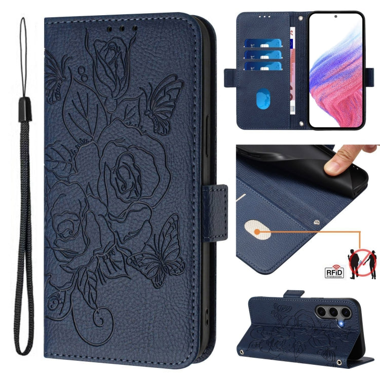 Embossed Rose RFID Anti-theft Leather Phone Case, For Samsung Galaxy S26+ 5G, For Samsung Galaxy S26 Edge 5G, For Samsung Galaxy S26 Ultra 5G, For Samsung Galaxy S26 5G, For Samsung Galaxy S25 Edge 5G, For Samsung Galaxy S25 5G, For Samsung Galaxy S25+...