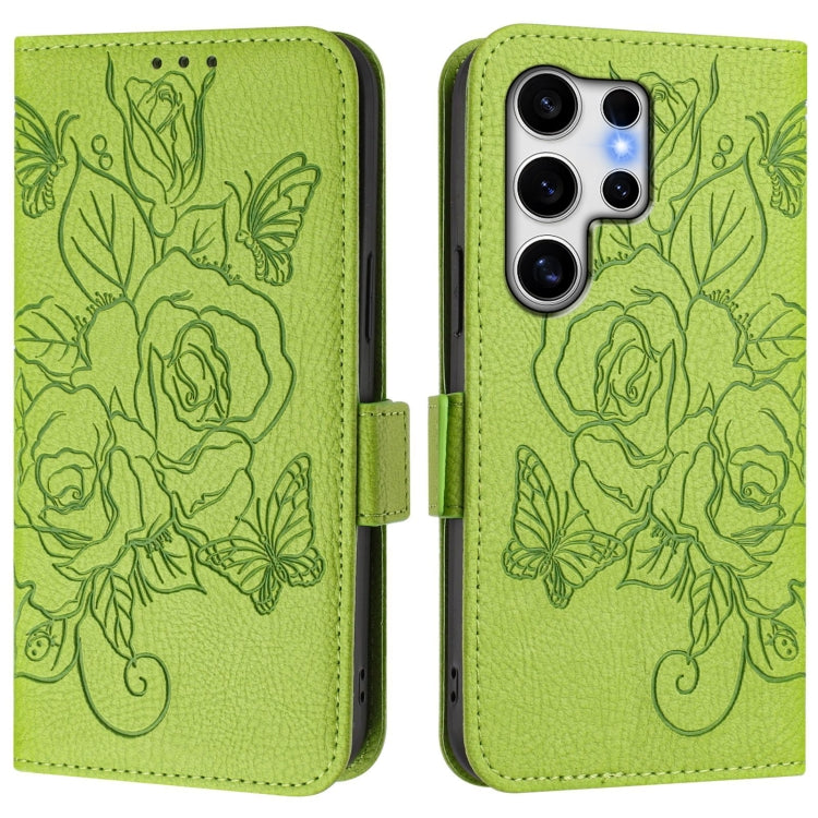 Embossed Rose RFID Anti-theft Leather Phone Case, For Samsung Galaxy S25 Ultra 5G, For Samsung Galaxy S24 FE 5G, For Samsung Galaxy S24 Ultra 5G, For Samsung Galaxy S24+ 5G, For Samsung Galaxy S24 5G, For Samsung Galaxy S23 FE 5G                       ...