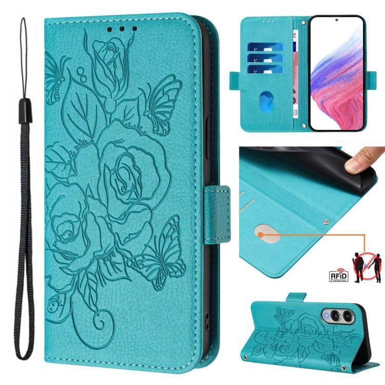 Embossed Rose RFID Anti-theft Leather Phone Case, For Samsung Galaxy S26+ 5G, For Samsung Galaxy S26 Edge 5G, For Samsung Galaxy S26 Ultra 5G, For Samsung Galaxy S26 5G, For Samsung Galaxy S25 Edge 5G, For Samsung Galaxy S25 5G, For Samsung Galaxy S25+...