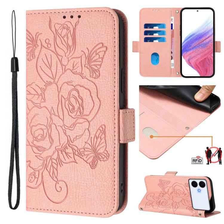 Embossed Rose RFID Anti-theft Leather Phone Case, For Samsung Galaxy S26+ 5G, For Samsung Galaxy S26 Edge 5G, For Samsung Galaxy S26 Ultra 5G, For Samsung Galaxy S26 5G, For Samsung Galaxy S25 Edge 5G, For Samsung Galaxy S25 5G, For Samsung Galaxy S25+...