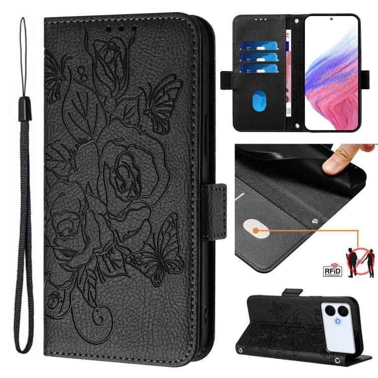 Embossed Rose RFID Anti-theft Leather Phone Case, For Samsung Galaxy S26+ 5G, For Samsung Galaxy S26 Edge 5G, For Samsung Galaxy S26 Ultra 5G, For Samsung Galaxy S26 5G, For Samsung Galaxy S25 Edge 5G, For Samsung Galaxy S25 5G, For Samsung Galaxy S25+...