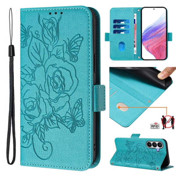 Embossed Rose RFID Anti-theft Leather Phone Case, For Samsung Galaxy S26+ 5G, For Samsung Galaxy S26 Edge 5G, For Samsung Galaxy S26 Ultra 5G, For Samsung Galaxy S26 5G, For Samsung Galaxy S25 Edge 5G, For Samsung Galaxy S25 5G, For Samsung Galaxy S25+...