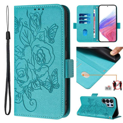 Embossed Rose RFID Anti-theft Leather Phone Case, For Galaxy S26 FE 5G, For Samsung Galaxy S26+ 5G, For Samsung Galaxy S26 Edge 5G, For Samsung Galaxy S26 Ultra 5G, For Samsung Galaxy S26 5G, For Samsung Galaxy S25 Edge 5G, For Samsung Galaxy S25 5G   ...