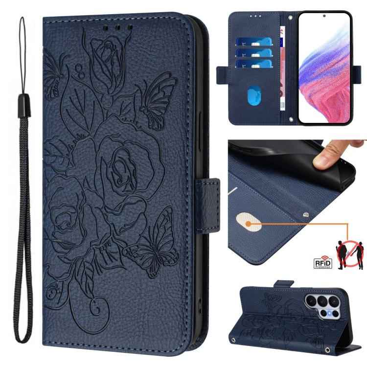 Embossed Rose RFID Anti-theft Leather Phone Case, For Samsung Galaxy S26+ 5G, For Samsung Galaxy S26 Edge 5G, For Samsung Galaxy S26 Ultra 5G, For Samsung Galaxy S26 5G, For Samsung Galaxy S25 Edge 5G, For Samsung Galaxy S25 5G, For Samsung Galaxy S25+...