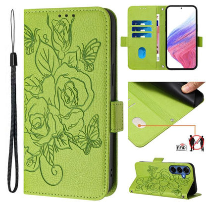 Embossed Rose RFID Anti-theft Leather Phone Case, For Galaxy S26 FE 5G, For Samsung Galaxy S26+ 5G, For Samsung Galaxy S26 Edge 5G, For Samsung Galaxy S26 Ultra 5G, For Samsung Galaxy S26 5G, For Samsung Galaxy S25 Edge 5G, For Samsung Galaxy S25 5G   ...