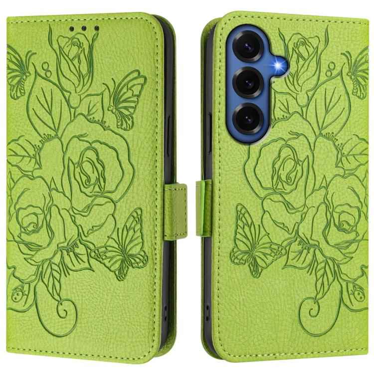 Embossed Rose RFID Anti-theft Leather Phone Case, For Samsung Galaxy S26+ 5G, For Samsung Galaxy S26 Edge 5G, For Samsung Galaxy S26 Ultra 5G, For Samsung Galaxy S26 5G, For Samsung Galaxy S25 Edge 5G, For Samsung Galaxy S25 5G, For Samsung Galaxy S25+...