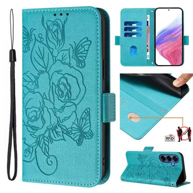 Embossed Rose RFID Anti-theft Leather Phone Case, For Samsung Galaxy S26+ 5G, For Samsung Galaxy S26 Edge 5G, For Samsung Galaxy S26 Ultra 5G, For Samsung Galaxy S26 5G, For Samsung Galaxy S25 Edge 5G, For Samsung Galaxy S25 5G, For Samsung Galaxy S25+...