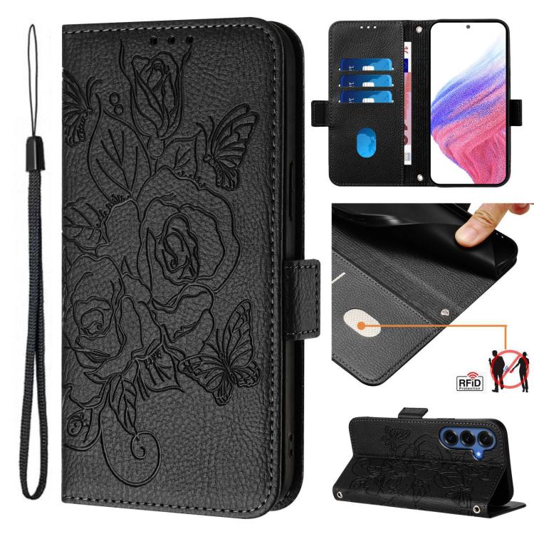 Embossed Rose RFID Anti-theft Leather Phone Case, For Galaxy S26 FE 5G, For Samsung Galaxy S26+ 5G, For Samsung Galaxy S26 Edge 5G, For Samsung Galaxy S26 Ultra 5G, For Samsung Galaxy S26 5G, For Samsung Galaxy S25 Edge 5G, For Samsung Galaxy S25 5G   ...