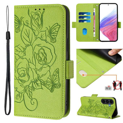 Embossed Rose RFID Anti-theft Leather Phone Case, For Galaxy S26 FE 5G, For Samsung Galaxy S26+ 5G, For Samsung Galaxy S26 Edge 5G, For Samsung Galaxy S26 Ultra 5G, For Samsung Galaxy S26 5G, For Samsung Galaxy S25 Edge 5G, For Samsung Galaxy S25 5G   ...