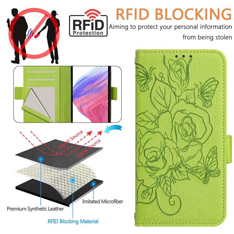Embossed Rose RFID Anti-theft Leather Phone Case, For Galaxy S26 FE 5G, For Samsung Galaxy S26+ 5G, For Samsung Galaxy S26 Edge 5G, For Samsung Galaxy S26 Ultra 5G, For Samsung Galaxy S26 5G, For Samsung Galaxy S25 Edge 5G, For Samsung Galaxy S25 5G   ...