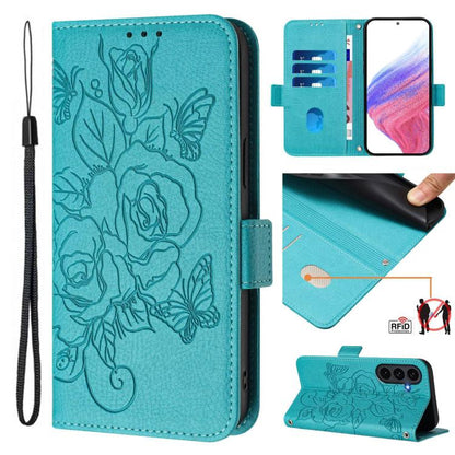 Embossed Rose RFID Anti-theft Leather Phone Case, For Galaxy S26 FE 5G, For Samsung Galaxy S26+ 5G, For Samsung Galaxy S26 Edge 5G, For Samsung Galaxy S26 Ultra 5G, For Samsung Galaxy S26 5G, For Samsung Galaxy S25 Edge 5G, For Samsung Galaxy S25 5G   ...