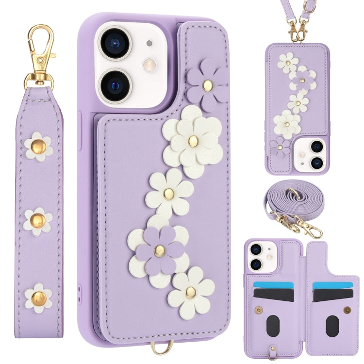 Crossbody Flower Pattern Leather Phone Case