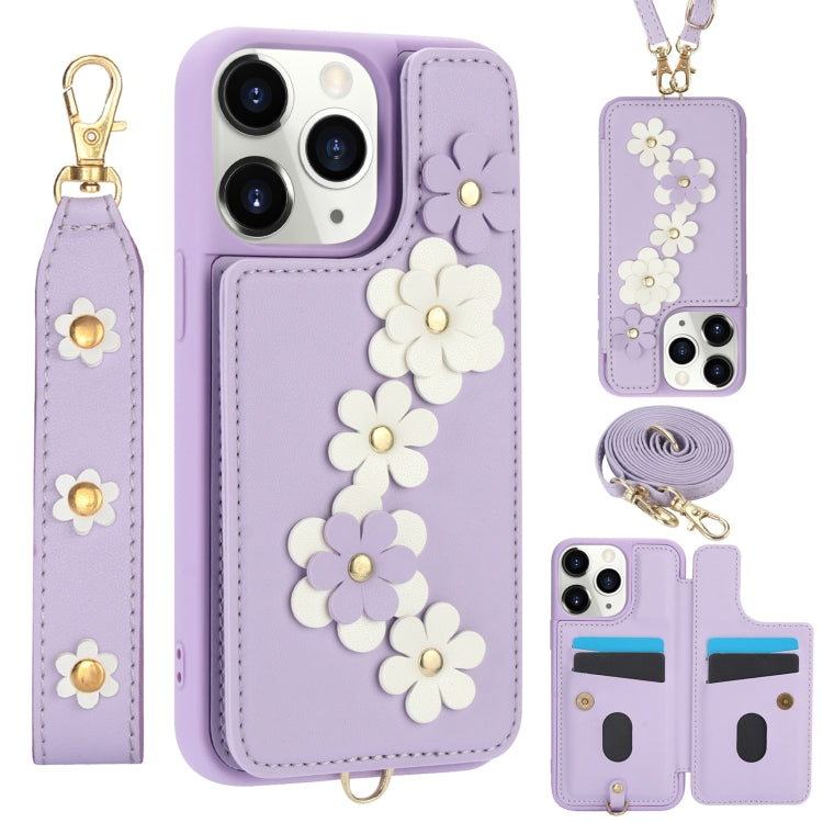 Crossbody Flower Pattern Leather Phone Case