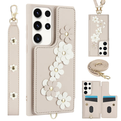 Crossbody Flower Pattern Leather Phone Case, For Samsung Galaxy S23 Ultra 5G, For Samsung Galaxy S23+ 5G, For Samsung Galaxy S22 Ultra 5G, For Samsung Galaxy S22+ 5G