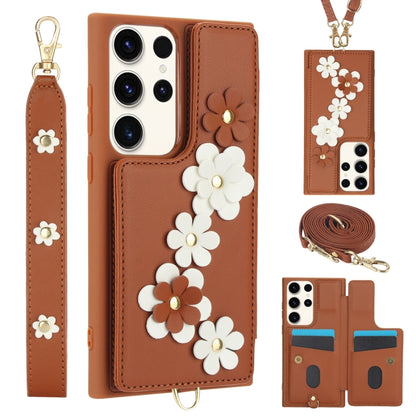 Crossbody Flower Pattern Leather Phone Case, For Samsung Galaxy S23 Ultra 5G, For Samsung Galaxy S23+ 5G, For Samsung Galaxy S22 Ultra 5G, For Samsung Galaxy S22+ 5G