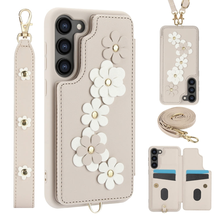 Crossbody Flower Pattern Leather Phone Case, For Samsung Galaxy S23 Ultra 5G, For Samsung Galaxy S23+ 5G, For Samsung Galaxy S22 Ultra 5G, For Samsung Galaxy S22+ 5G