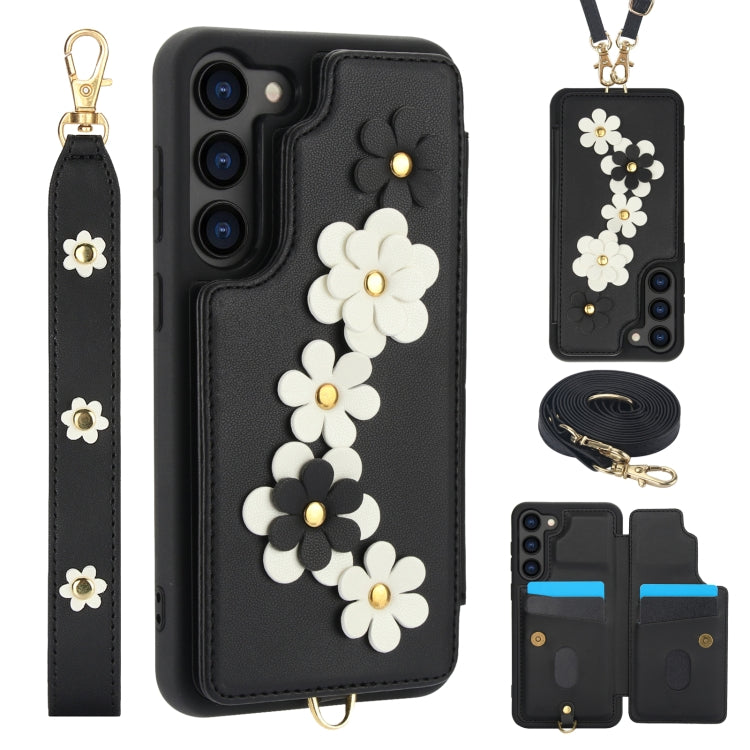 Crossbody Flower Pattern Leather Phone Case, For Samsung Galaxy S23 Ultra 5G, For Samsung Galaxy S23+ 5G, For Samsung Galaxy S22 Ultra 5G, For Samsung Galaxy S22+ 5G