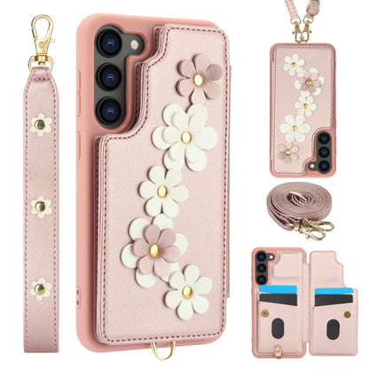 Crossbody Flower Pattern Leather Phone Case, For Samsung Galaxy S23 Ultra 5G, For Samsung Galaxy S23+ 5G, For Samsung Galaxy S22 Ultra 5G, For Samsung Galaxy S22+ 5G