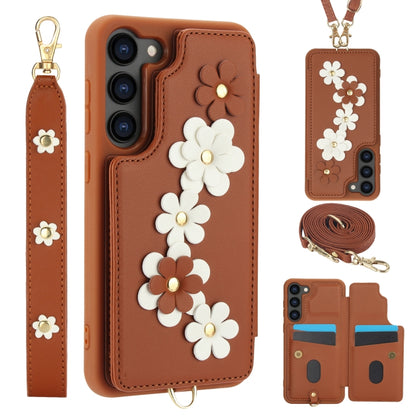Crossbody Flower Pattern Leather Phone Case, For Samsung Galaxy S23 Ultra 5G, For Samsung Galaxy S23+ 5G, For Samsung Galaxy S22 Ultra 5G, For Samsung Galaxy S22+ 5G
