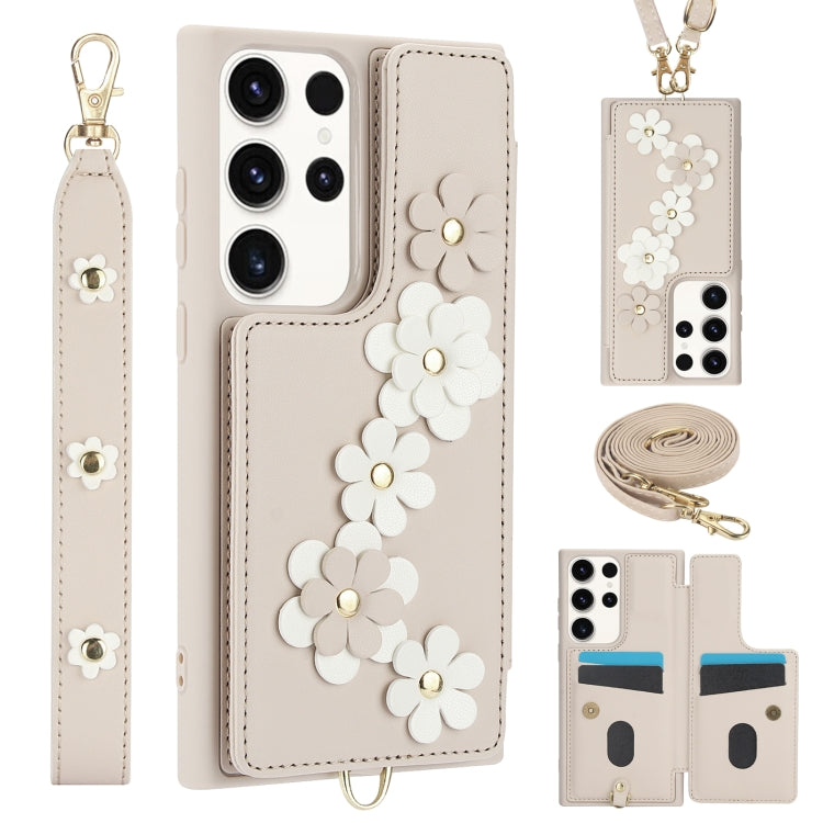 Crossbody Flower Pattern Leather Phone Case, For Samsung Galaxy S23 Ultra 5G, For Samsung Galaxy S23+ 5G, For Samsung Galaxy S22 Ultra 5G, For Samsung Galaxy S22+ 5G