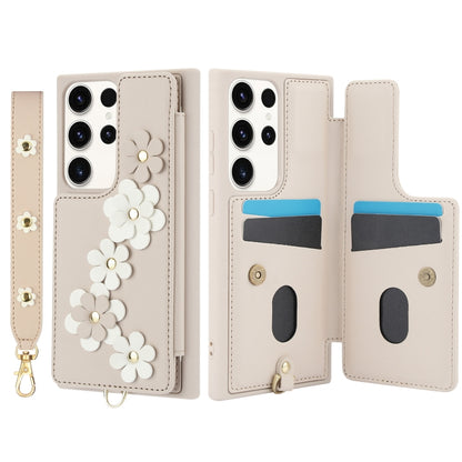 Crossbody Flower Pattern Leather Phone Case, For Samsung Galaxy S23 Ultra 5G, For Samsung Galaxy S23+ 5G, For Samsung Galaxy S22 Ultra 5G, For Samsung Galaxy S22+ 5G
