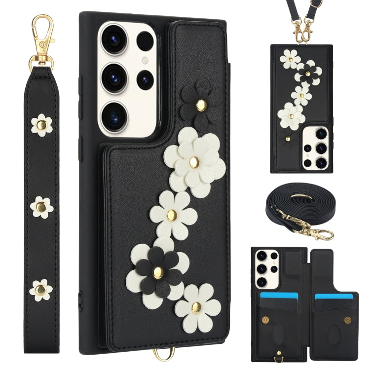 Crossbody Flower Pattern Leather Phone Case, For Samsung Galaxy S23 Ultra 5G, For Samsung Galaxy S23+ 5G, For Samsung Galaxy S22 Ultra 5G, For Samsung Galaxy S22+ 5G