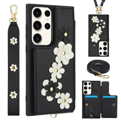 Crossbody Flower Pattern Leather Phone Case, For Samsung Galaxy S23 Ultra 5G, For Samsung Galaxy S23+ 5G, For Samsung Galaxy S22 Ultra 5G, For Samsung Galaxy S22+ 5G