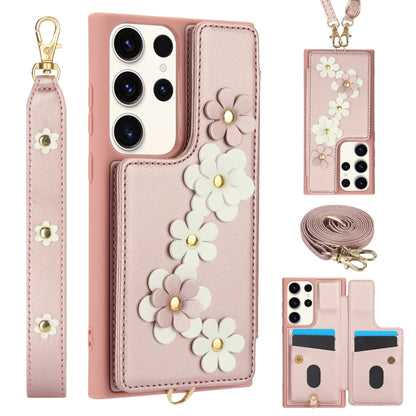 Crossbody Flower Pattern Leather Phone Case, For Samsung Galaxy S23 Ultra 5G, For Samsung Galaxy S23+ 5G, For Samsung Galaxy S22 Ultra 5G, For Samsung Galaxy S22+ 5G