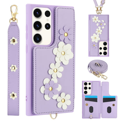 Crossbody Flower Pattern Leather Phone Case, For Samsung Galaxy S23 Ultra 5G, For Samsung Galaxy S23+ 5G, For Samsung Galaxy S22 Ultra 5G, For Samsung Galaxy S22+ 5G