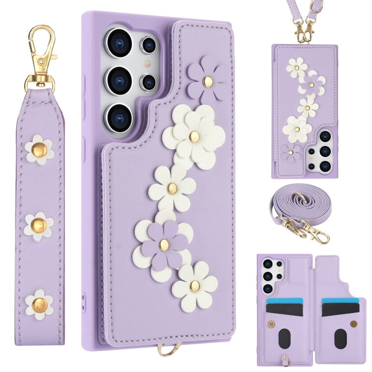 Crossbody Flower Pattern Leather Phone Case, For Samsung Galaxy S26+ 5G, For Samsung Galaxy S26 Ultra 5G, For Samsung Galaxy S26 5G, For Samsung Galaxy S25 Edge 5G, For Samsung Galaxy S25+ 5G, For Samsung Galaxy S25 Ultra 5G                            ...