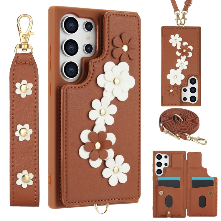 Crossbody Flower Pattern Leather Phone Case, For Samsung Galaxy S26+ 5G, For Samsung Galaxy S26 Ultra 5G, For Samsung Galaxy S26 5G, For Samsung Galaxy S25 Edge 5G, For Samsung Galaxy S25+ 5G, For Samsung Galaxy S25 Ultra 5G                            ...