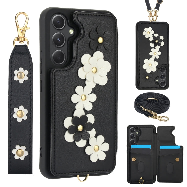 Crossbody Flower Pattern Leather Phone Case, For Samsung Galaxy S26+ 5G, For Samsung Galaxy S26 Ultra 5G, For Samsung Galaxy S26 5G, For Samsung Galaxy S25 Edge 5G, For Samsung Galaxy S25+ 5G, For Samsung Galaxy S25 Ultra 5G                            ...
