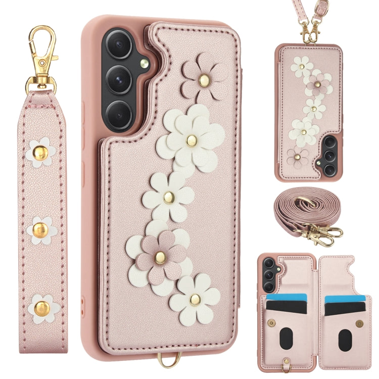 Crossbody Flower Pattern Leather Phone Case, For Samsung Galaxy S26+ 5G, For Samsung Galaxy S26 Ultra 5G, For Samsung Galaxy S26 5G, For Samsung Galaxy S25 Edge 5G, For Samsung Galaxy S25+ 5G, For Samsung Galaxy S25 Ultra 5G                            ...