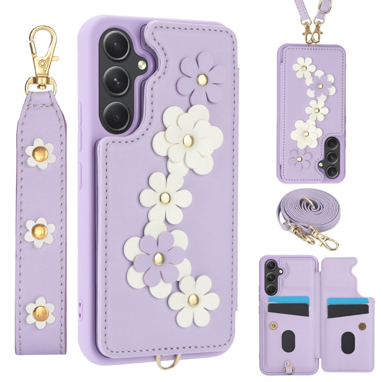 Crossbody Flower Pattern Leather Phone Case, For Samsung Galaxy S26+ 5G, For Samsung Galaxy S26 Ultra 5G, For Samsung Galaxy S26 5G, For Samsung Galaxy S25 Edge 5G, For Samsung Galaxy S25+ 5G, For Samsung Galaxy S25 Ultra 5G                            ...
