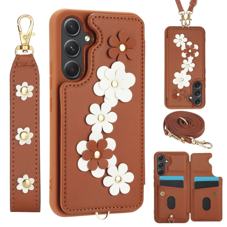 Crossbody Flower Pattern Leather Phone Case, For Samsung Galaxy S26+ 5G, For Samsung Galaxy S26 Ultra 5G, For Samsung Galaxy S26 5G, For Samsung Galaxy S25 Edge 5G, For Samsung Galaxy S25+ 5G, For Samsung Galaxy S25 Ultra 5G                            ...