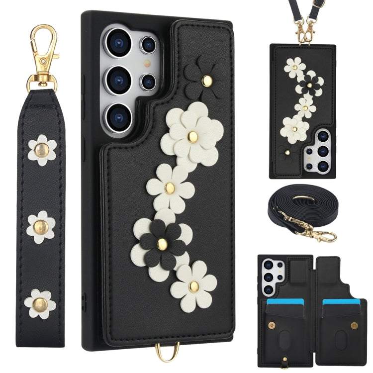 Crossbody Flower Pattern Leather Phone Case, For Samsung Galaxy S26+ 5G, For Samsung Galaxy S26 Ultra 5G, For Samsung Galaxy S26 5G, For Samsung Galaxy S25 Edge 5G, For Samsung Galaxy S25+ 5G, For Samsung Galaxy S25 Ultra 5G                            ...