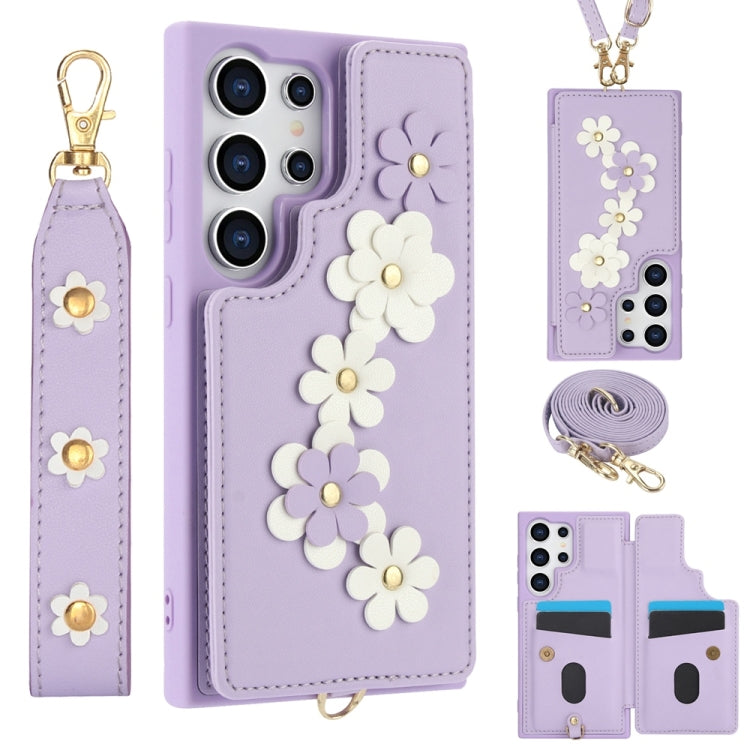 Crossbody Flower Pattern Leather Phone Case, For Samsung Galaxy S26+ 5G, For Samsung Galaxy S26 Ultra 5G, For Samsung Galaxy S26 5G, For Samsung Galaxy S25 Edge 5G, For Samsung Galaxy S25+ 5G, For Samsung Galaxy S25 Ultra 5G                            ...