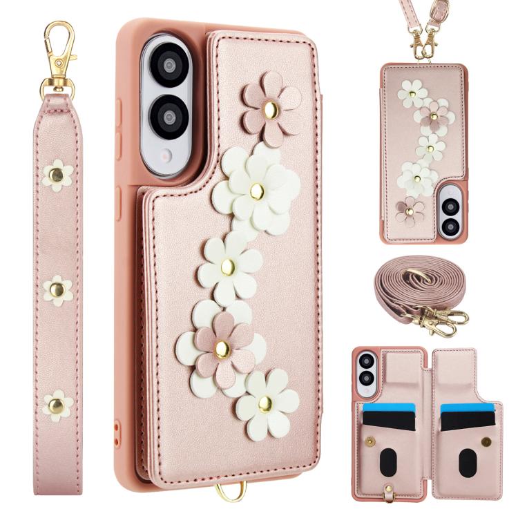 Crossbody Flower Pattern Leather Phone Case, For Samsung Galaxy S26+ 5G, For Samsung Galaxy S26 Ultra 5G, For Samsung Galaxy S26 5G, For Samsung Galaxy S25 Edge 5G, For Samsung Galaxy S25+ 5G, For Samsung Galaxy S25 Ultra 5G                            ...