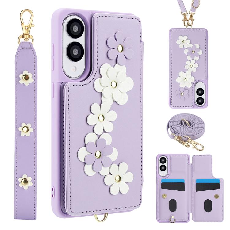 Crossbody Flower Pattern Leather Phone Case, For Samsung Galaxy S26+ 5G, For Samsung Galaxy S26 Ultra 5G, For Samsung Galaxy S26 5G, For Samsung Galaxy S25 Edge 5G, For Samsung Galaxy S25+ 5G, For Samsung Galaxy S25 Ultra 5G                            ...
