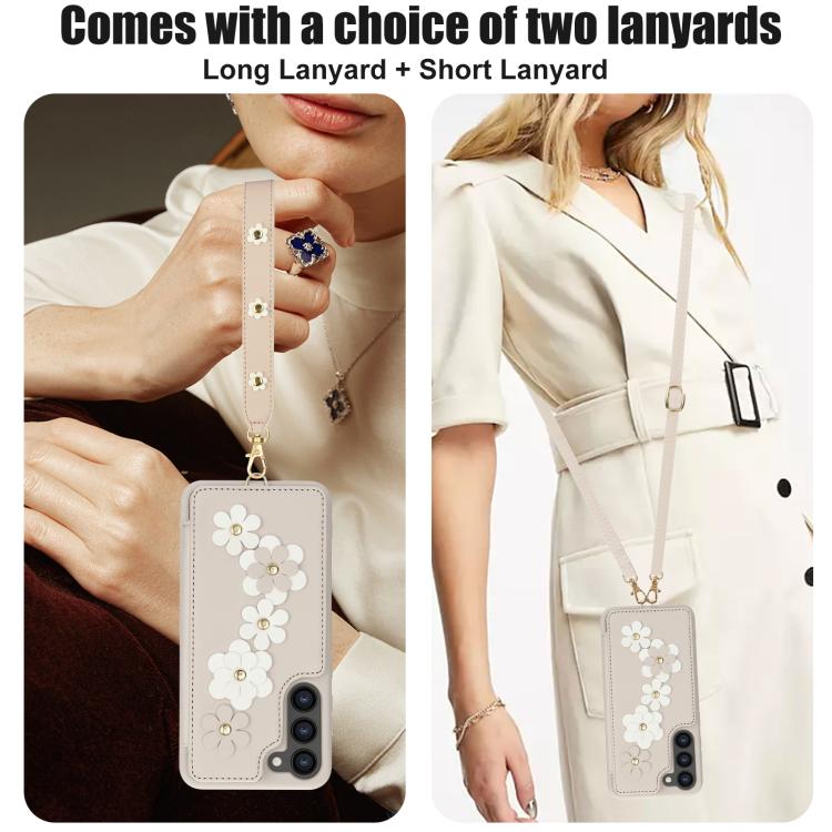 Crossbody Flower Pattern Leather Phone Case, For Samsung Galaxy S26+ 5G, For Samsung Galaxy S26 Ultra 5G, For Samsung Galaxy S26 5G, For Samsung Galaxy S25 Edge 5G, For Samsung Galaxy S25+ 5G, For Samsung Galaxy S25 Ultra 5G                            ...