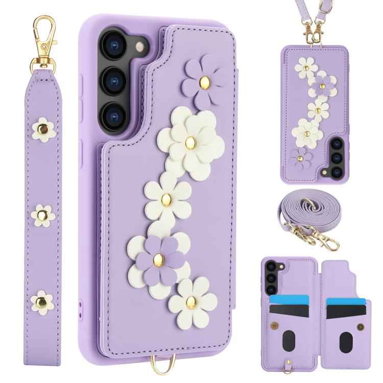 Crossbody Flower Pattern Leather Phone Case, For Samsung Galaxy S26+ 5G, For Samsung Galaxy S26 Ultra 5G, For Samsung Galaxy S26 5G, For Samsung Galaxy S25 Edge 5G, For Samsung Galaxy S25+ 5G, For Samsung Galaxy S25 Ultra 5G                            ...