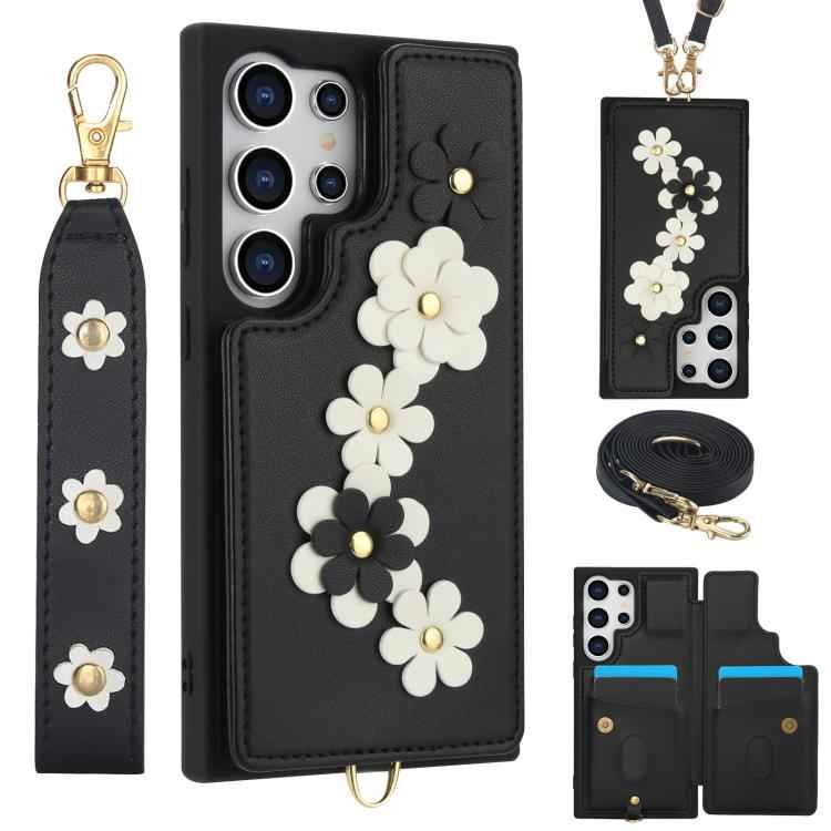 Crossbody Flower Pattern Leather Phone Case, For Samsung Galaxy S26+ 5G, For Samsung Galaxy S26 Ultra 5G, For Samsung Galaxy S26 5G, For Samsung Galaxy S25 Edge 5G, For Samsung Galaxy S25+ 5G, For Samsung Galaxy S25 Ultra 5G                            ...