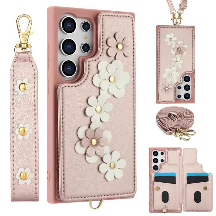 Crossbody Flower Pattern Leather Phone Case, For Samsung Galaxy S26+ 5G, For Samsung Galaxy S26 Ultra 5G, For Samsung Galaxy S26 5G, For Samsung Galaxy S25 Edge 5G, For Samsung Galaxy S25+ 5G, For Samsung Galaxy S25 Ultra 5G                            ...