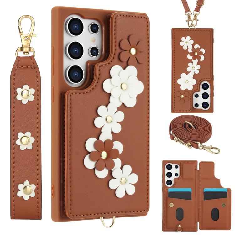 Crossbody Flower Pattern Leather Phone Case, For Samsung Galaxy S26+ 5G, For Samsung Galaxy S26 Ultra 5G, For Samsung Galaxy S26 5G, For Samsung Galaxy S25 Edge 5G, For Samsung Galaxy S25+ 5G, For Samsung Galaxy S25 Ultra 5G                            ...