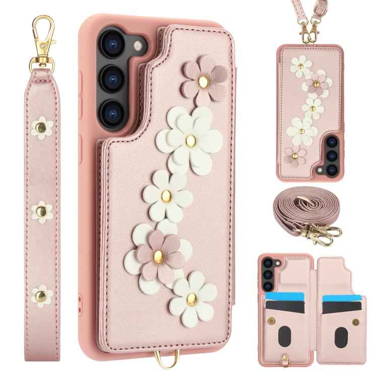 Crossbody Flower Pattern Leather Phone Case, For Samsung Galaxy S26+ 5G, For Samsung Galaxy S26 Ultra 5G, For Samsung Galaxy S26 5G, For Samsung Galaxy S25 Edge 5G, For Samsung Galaxy S25+ 5G, For Samsung Galaxy S25 Ultra 5G                            ...