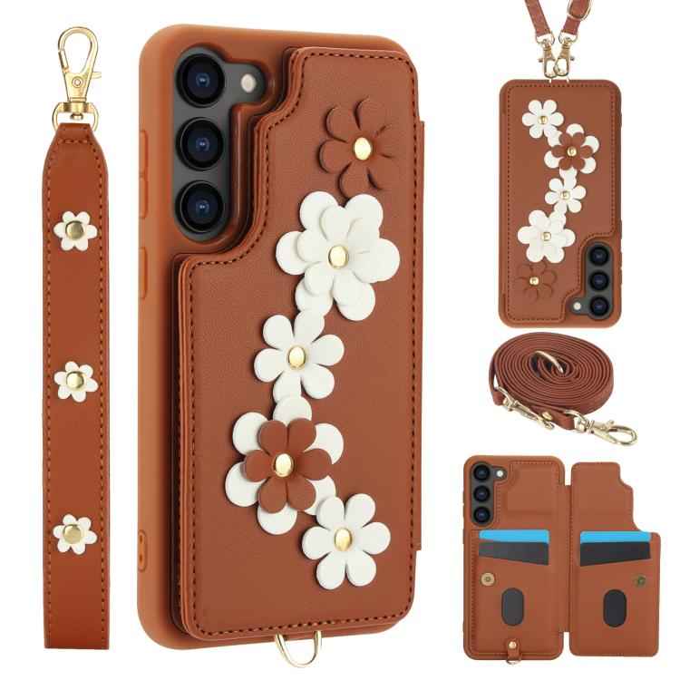 Crossbody Flower Pattern Leather Phone Case, For Samsung Galaxy S26+ 5G, For Samsung Galaxy S26 Ultra 5G, For Samsung Galaxy S26 5G, For Samsung Galaxy S25 Edge 5G, For Samsung Galaxy S25+ 5G, For Samsung Galaxy S25 Ultra 5G                            ...