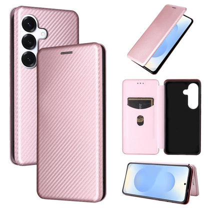 Carbon Fiber Texture Flip Leather Phone Case, For Galaxy S26 FE 5G, For Samsung Galaxy S26+ 5G, For Samsung Galaxy S26 Edge 5G, For Samsung Galaxy S26 Ultra 5G, For Samsung Galaxy S26 5G, For Samsung Galaxy S25 FE 5G, For Samsung Galaxy S25 Edge 5G    ...